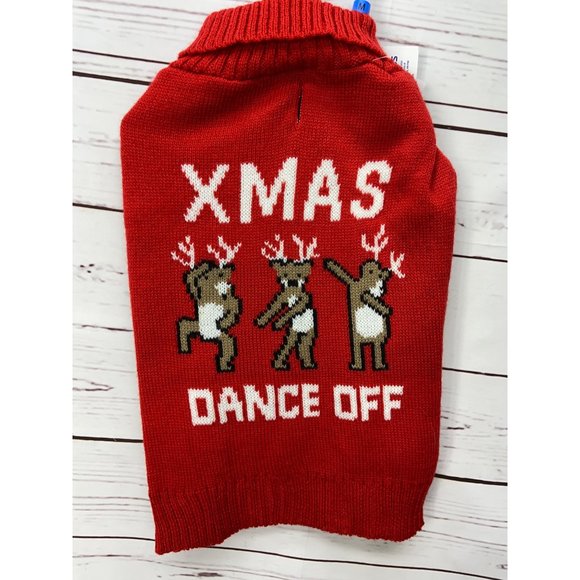 Very Merry Christmas XMAS Dance‎ Off Dancing Reindeer Cable Knit Dog Size Medium - Picture 1 of 5